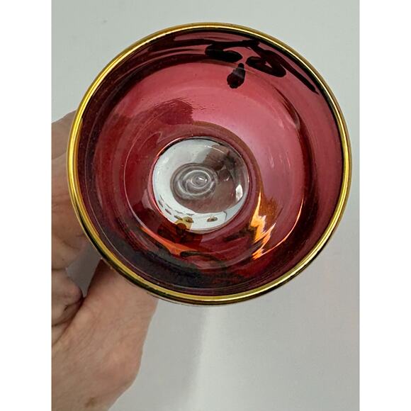 Set 6 Vtg Bohemian Cranberry Shah Qajar Persian King Cordial Glasses Gilt Red - Picture 5 of 9
